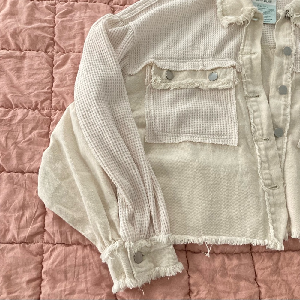 Distressed Frayed Boho Oversized Cream Jacket - Picture 3 of 9